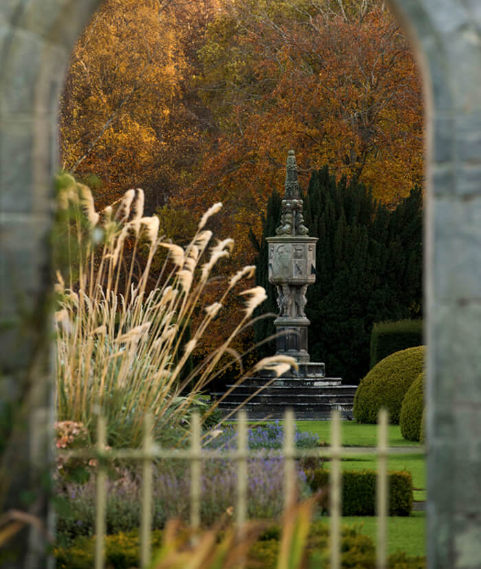 Medieval Garden statue taken through garden archway