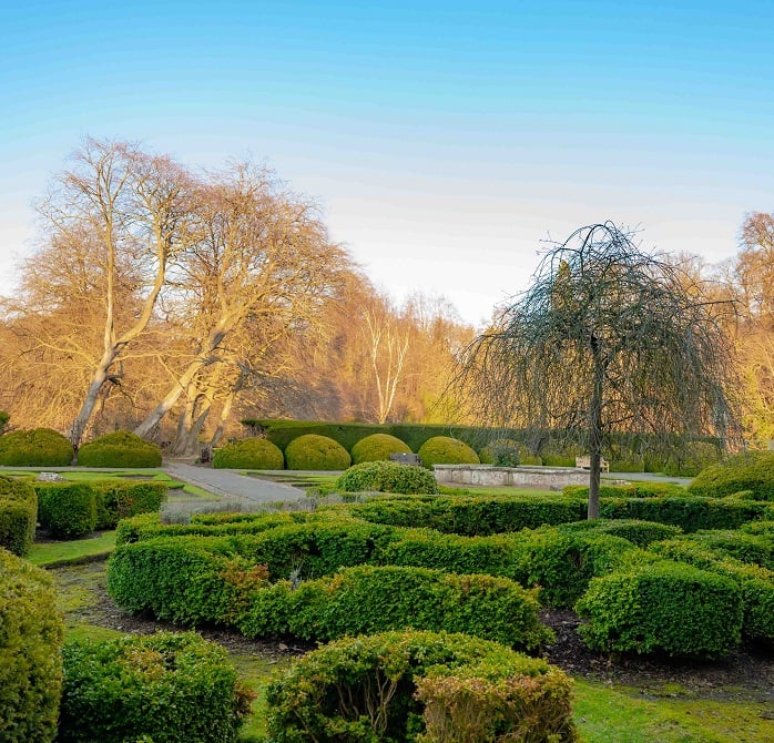 Beautiful Italian gardens and Autumn trees outside Newbattle Abbey events venue Scotland