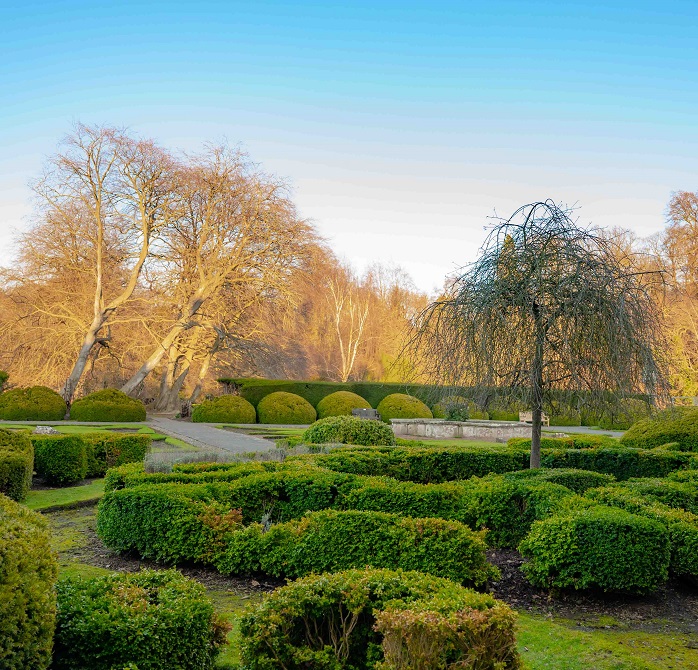 Beautiful Italian gardens and Autumn trees outside Newbattle Abbey events venue Scotland
